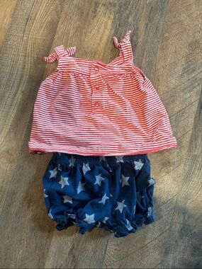 Carter's Red & White Striped Tank Top with Navy Star Bloomers